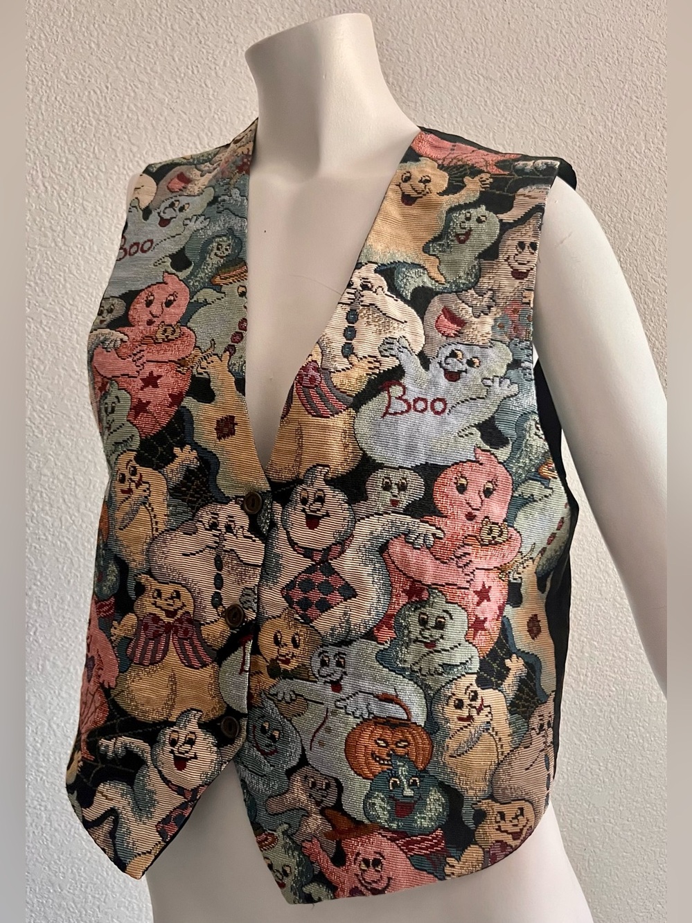 Vintage Paul Harris Design Halloween Ghost Tapestry Vest USA Medium - Picture 8 of 11